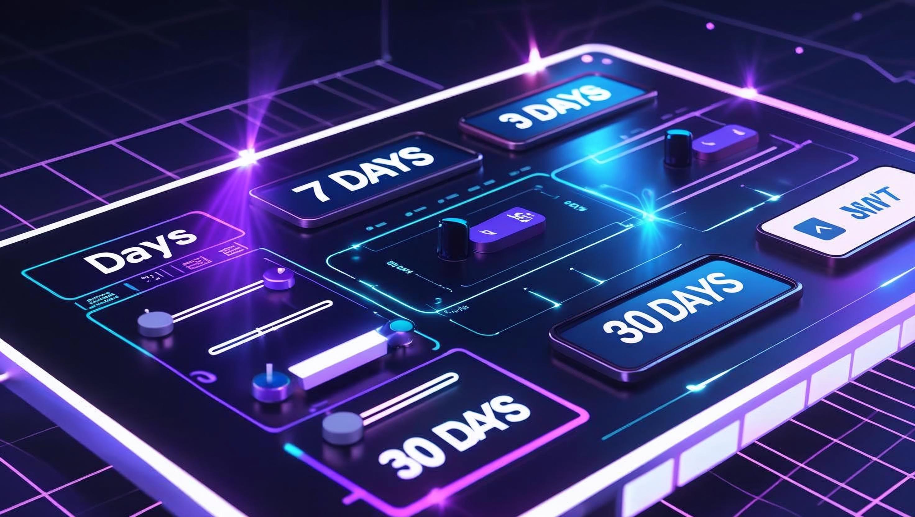 AI settings dashboard with blue purple holographic interface