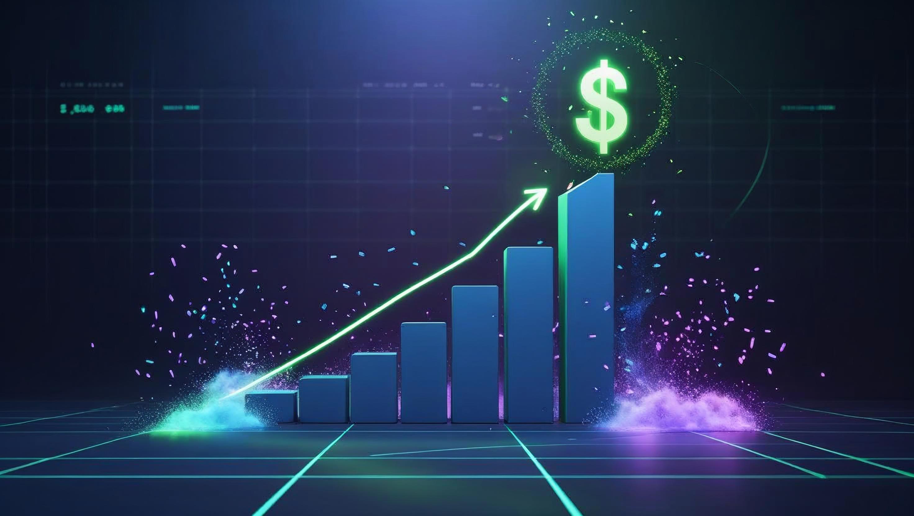 Success dashboard with subtle green dollar sign in blue purple interface